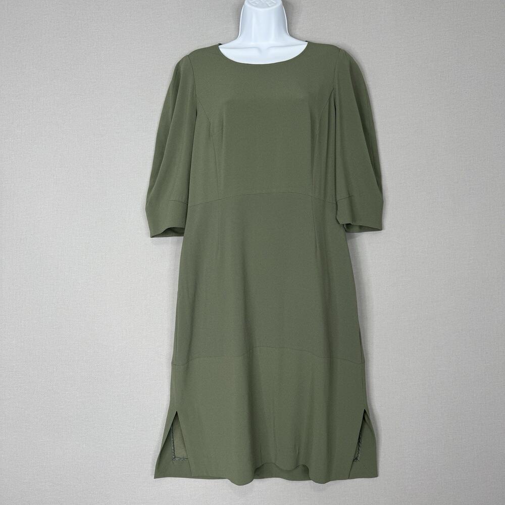 MM.LaFleur Womens Dress 10 Green‎ Puff Sleeve Crepe Shift Career Travel Modest